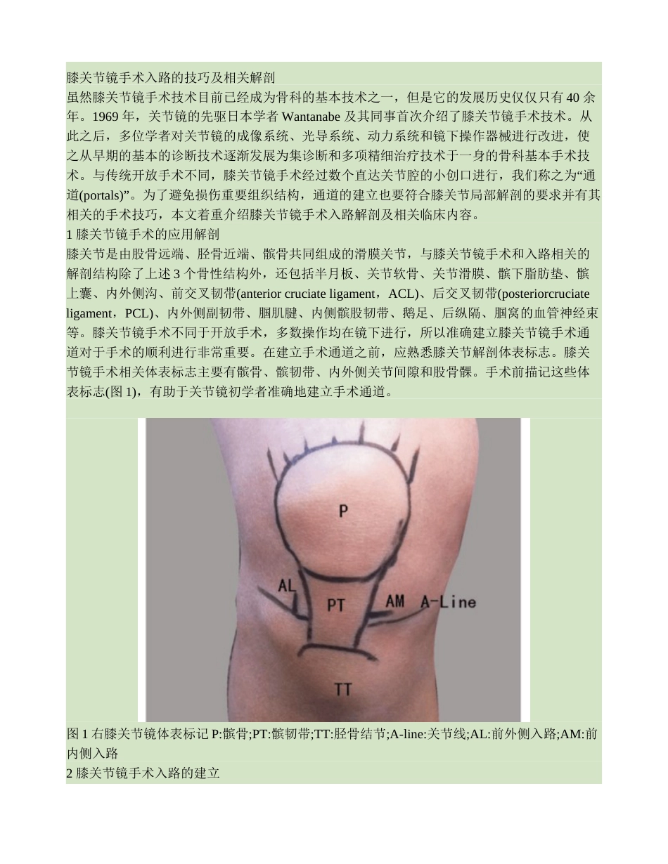 膝关节镜手术入路的技巧及相关解剖概要_第1页