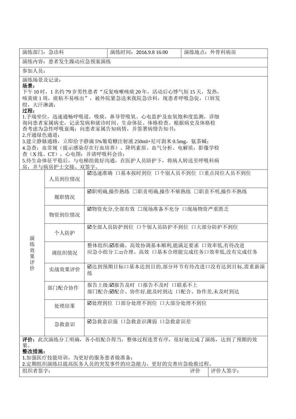 急性心肌梗死应急预案演练记录表_第2页