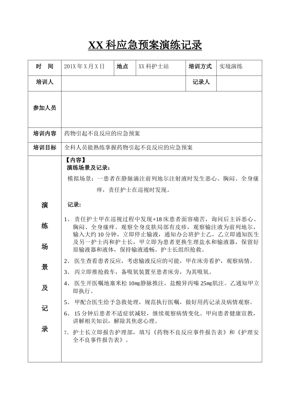药物引起不良反应的应急预案演练_第1页