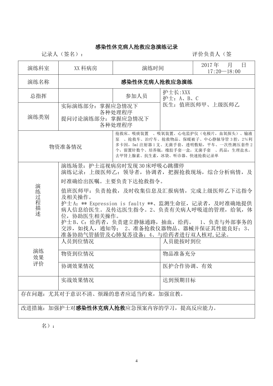 感染性休克病人抢救应急演练脚本_第4页