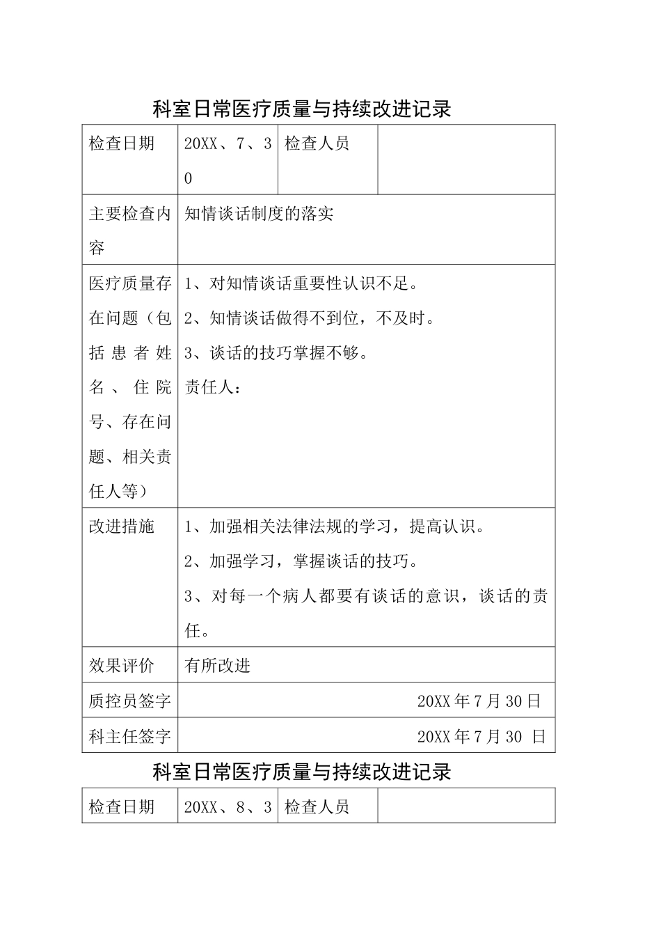 康复科医疗质量持续改进记录本_第10页