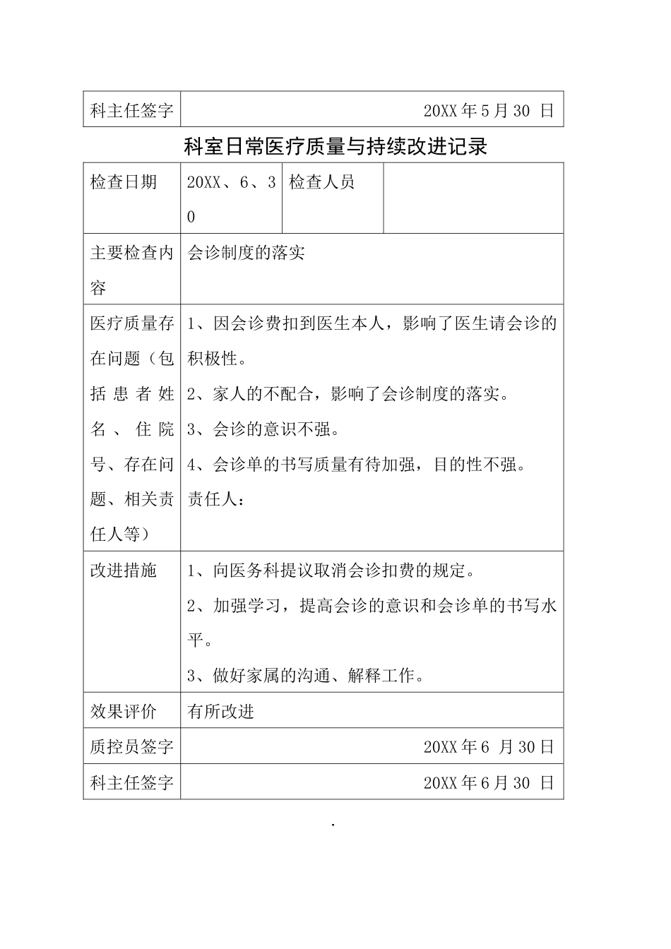 康复科医疗质量持续改进记录本_第9页