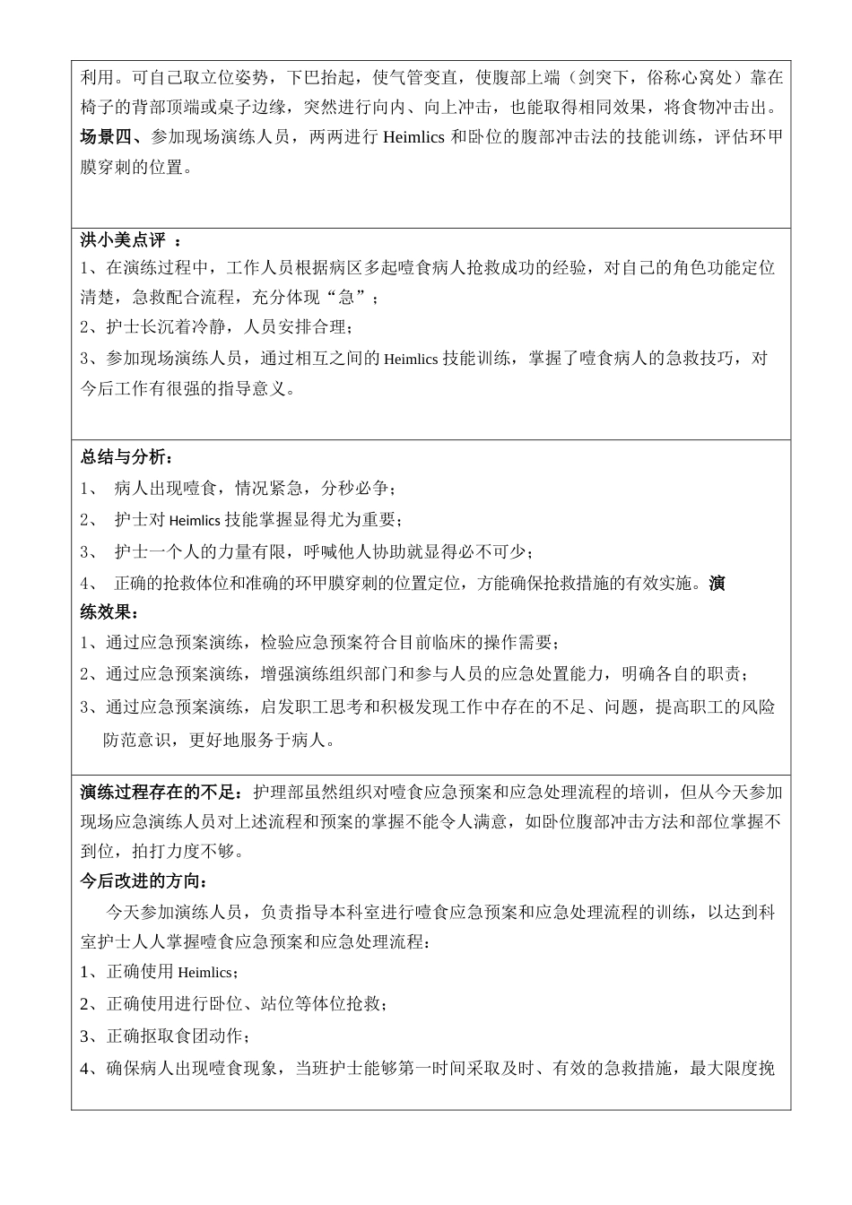 精神护理部噎食应急预案演练脚本表格_第4页