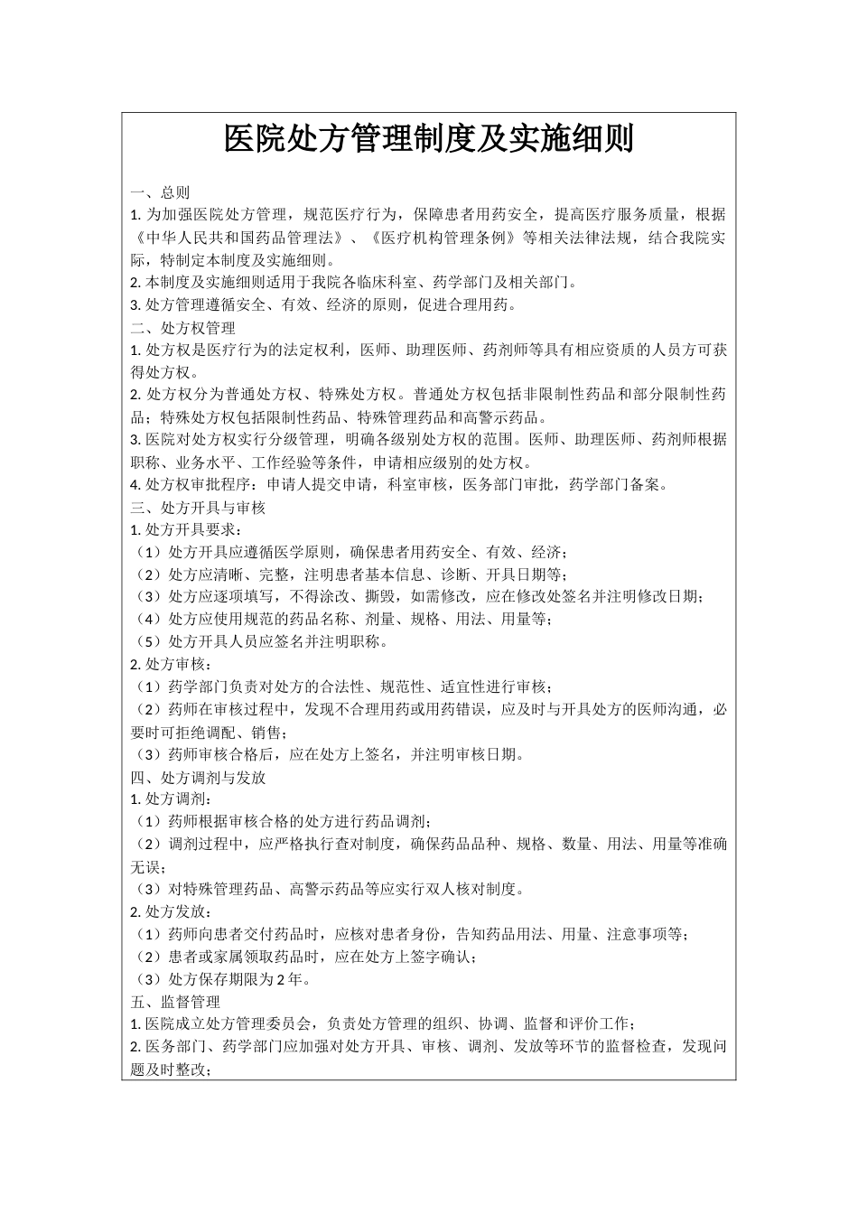 医院处方管理制度及实施细则_第1页