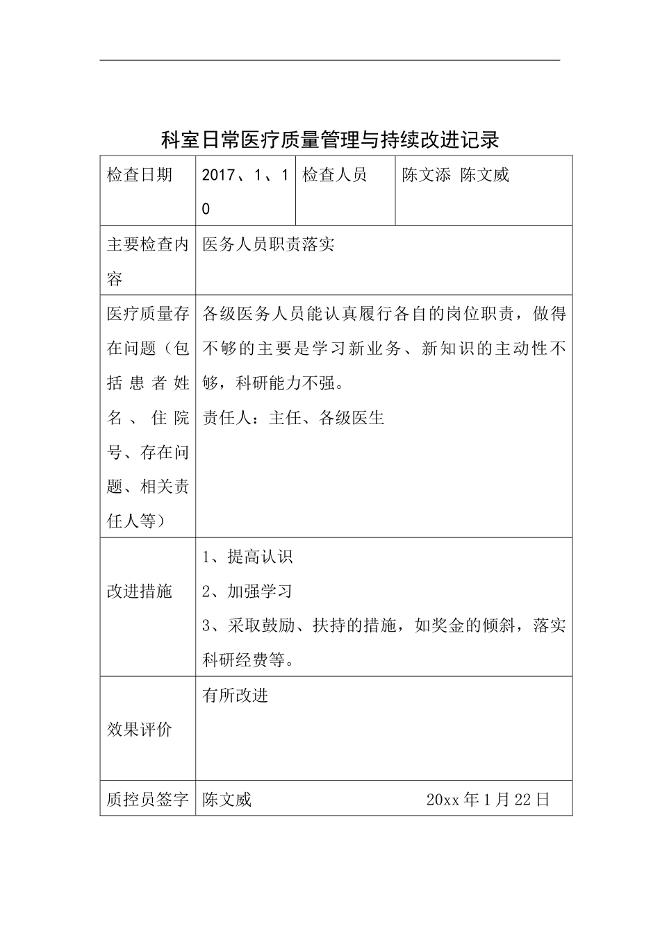 医疗质量管理与持续改进记录表_第6页