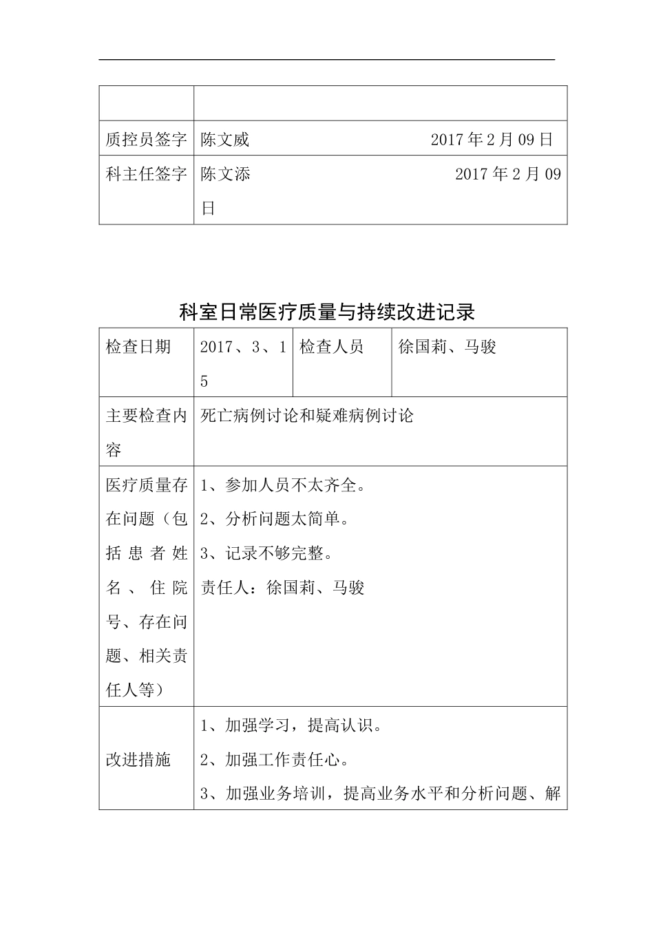 医疗质量管理与持续改进记录表(内科)_第9页