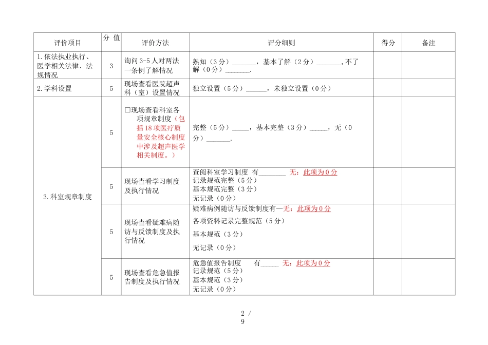 超声医学质量控制 督查评分表_第2页