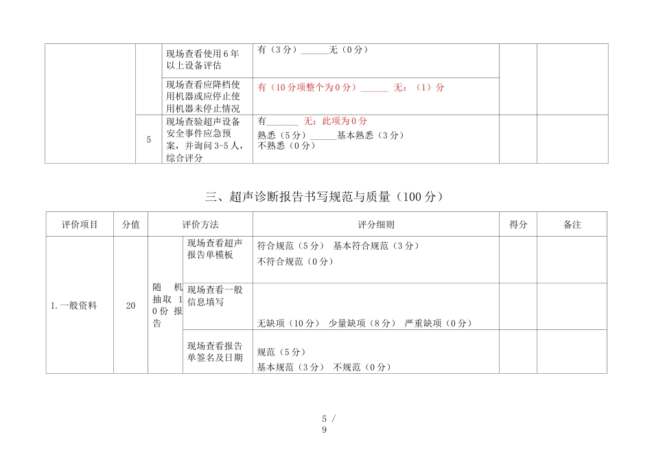 超声医学质量控制 督查评分表_第5页