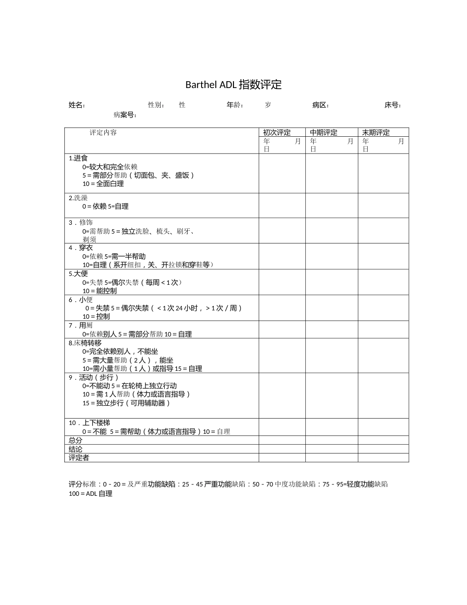 Barthel ADL指数评定量表_第1页