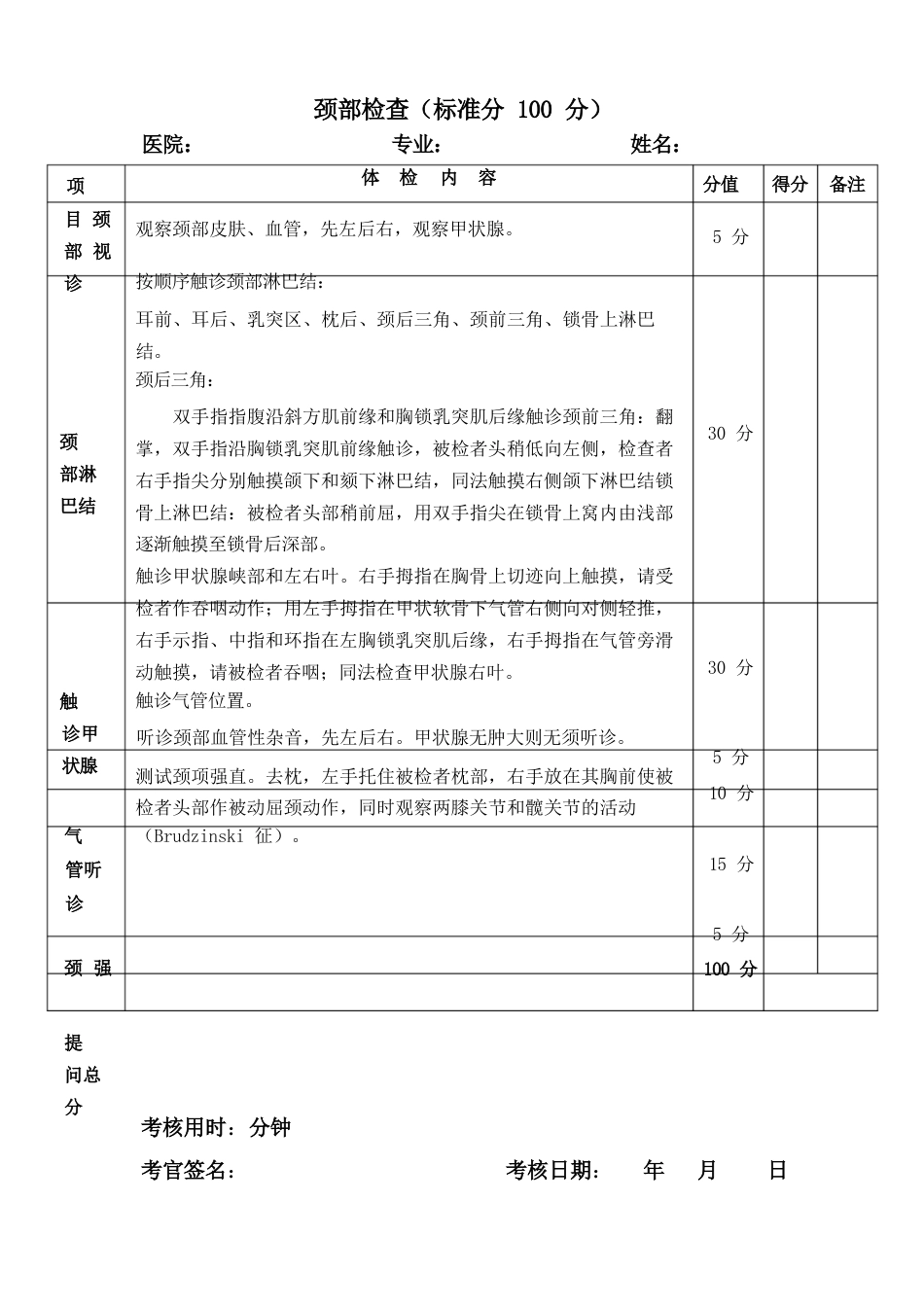 颈部检查评分表_第1页