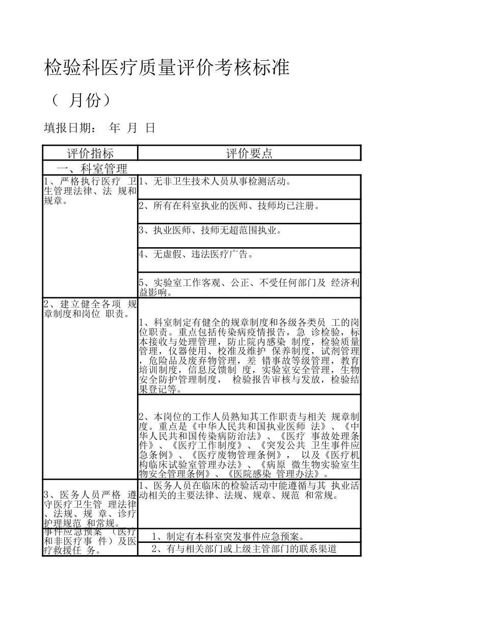 检验科医疗质量评价 考核标准_第1页