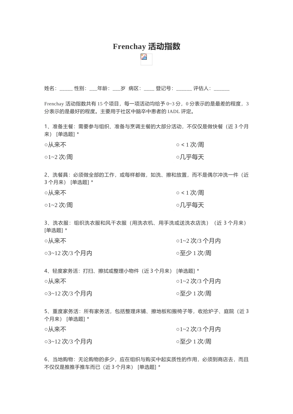 9、脑卒中患者IADL评定-Frenchay活动指数_第1页