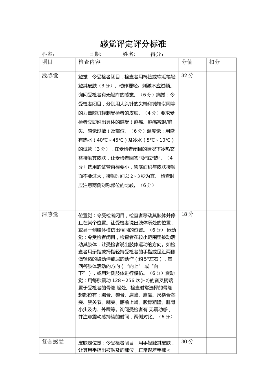感觉评定检查表_第1页