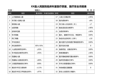 医疗安全 月报表