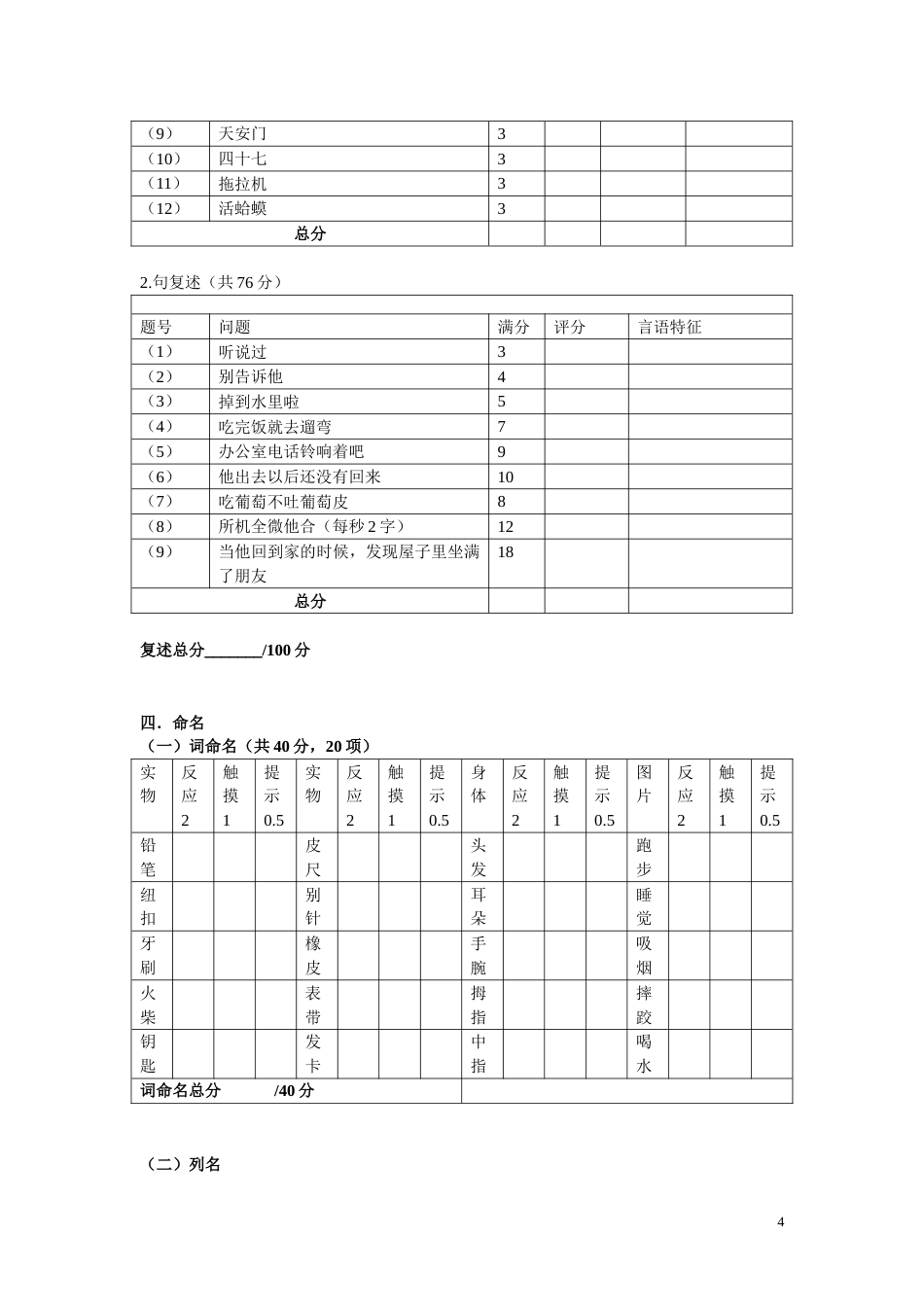汉语失语症评定量表ABC_第4页