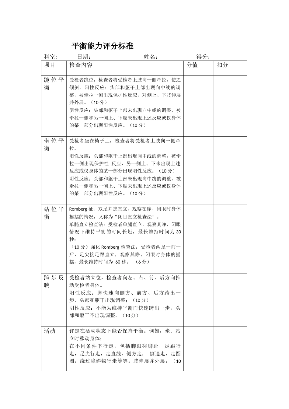 平衡能力评定表_第1页