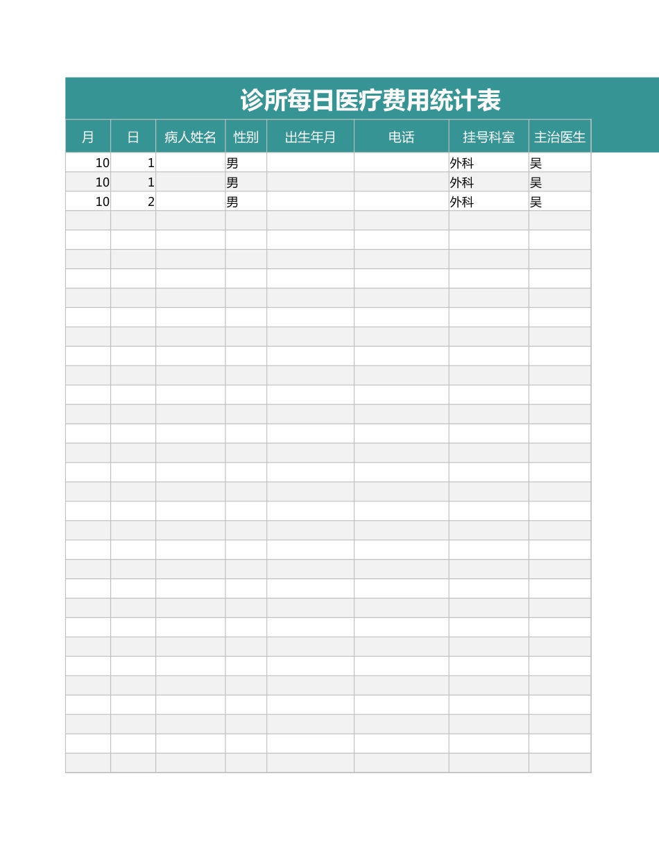 诊所每日医疗 费用统计表_第1页