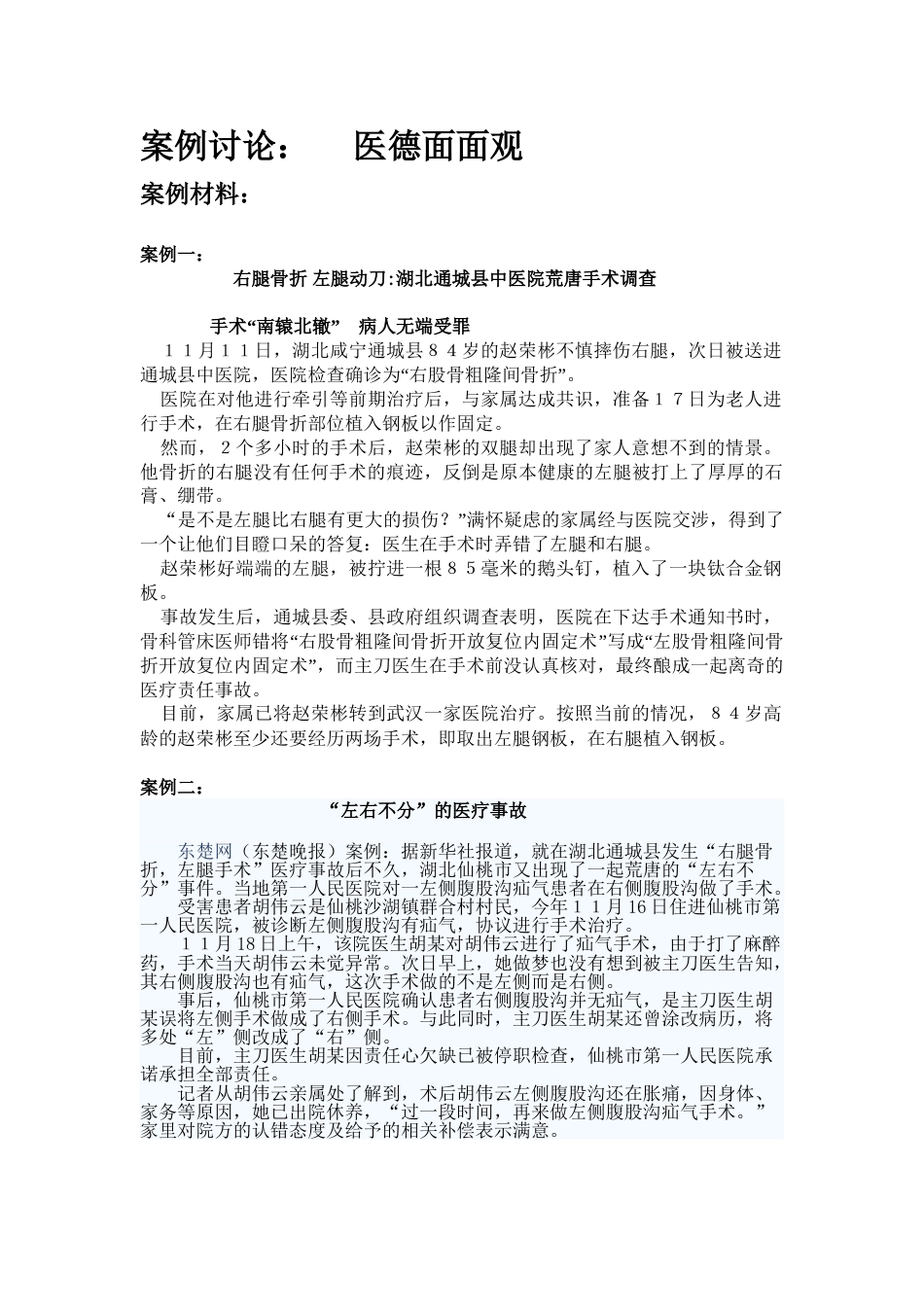 (医德面面观讨论)之案例材料_第1页