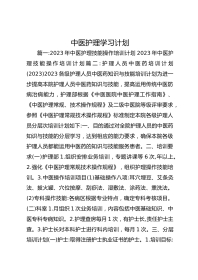 中医护理学习计划