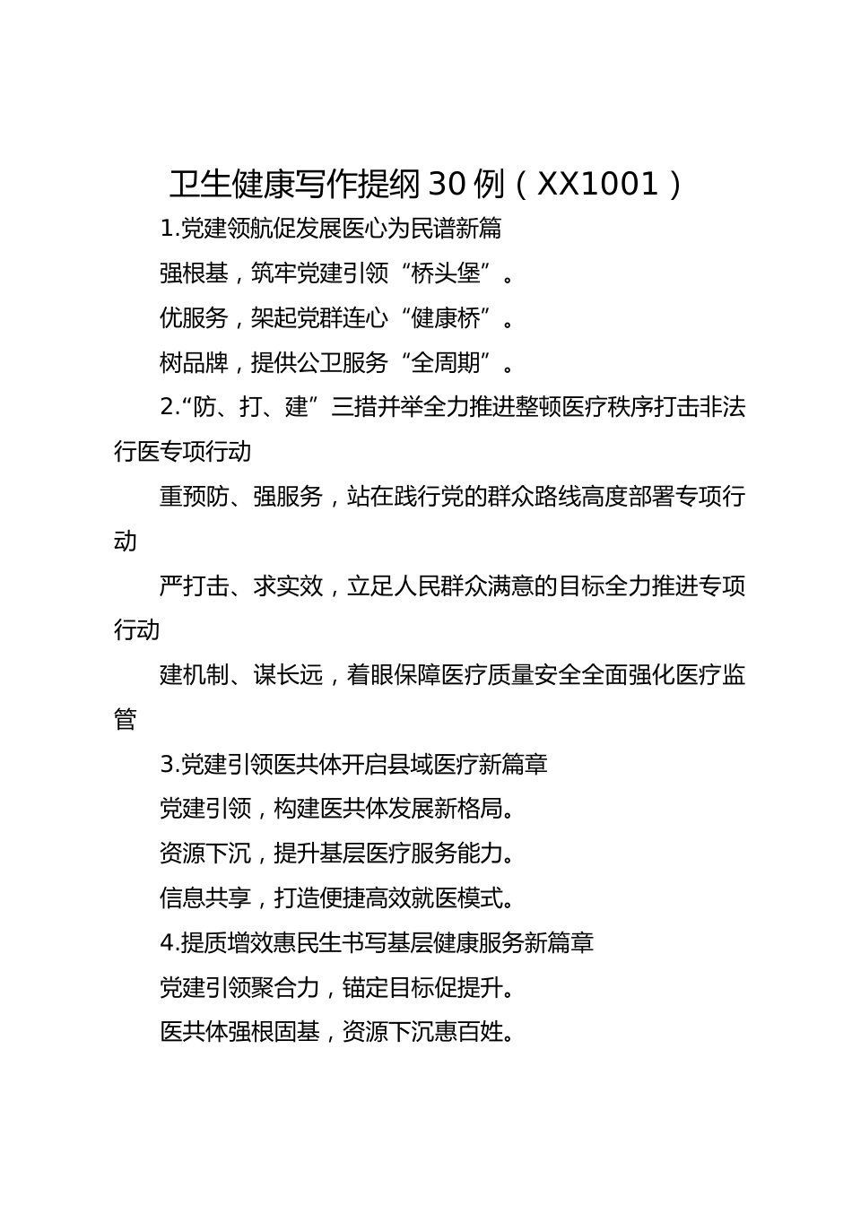 卫生健康写作提纲30例（XX1001）_第1页