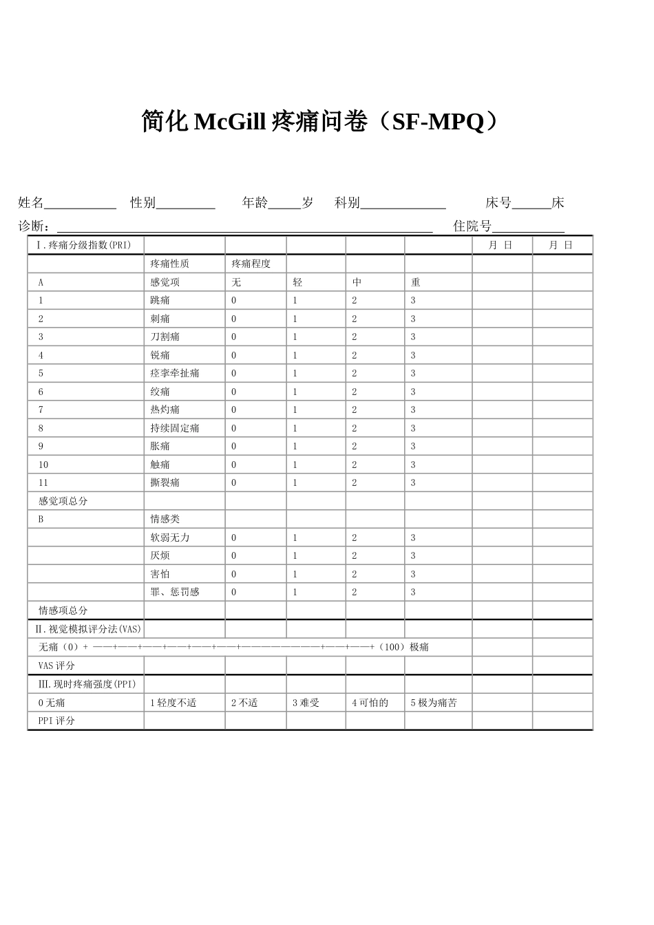 简化McGill疼痛问卷（SF-MPQ）_第1页