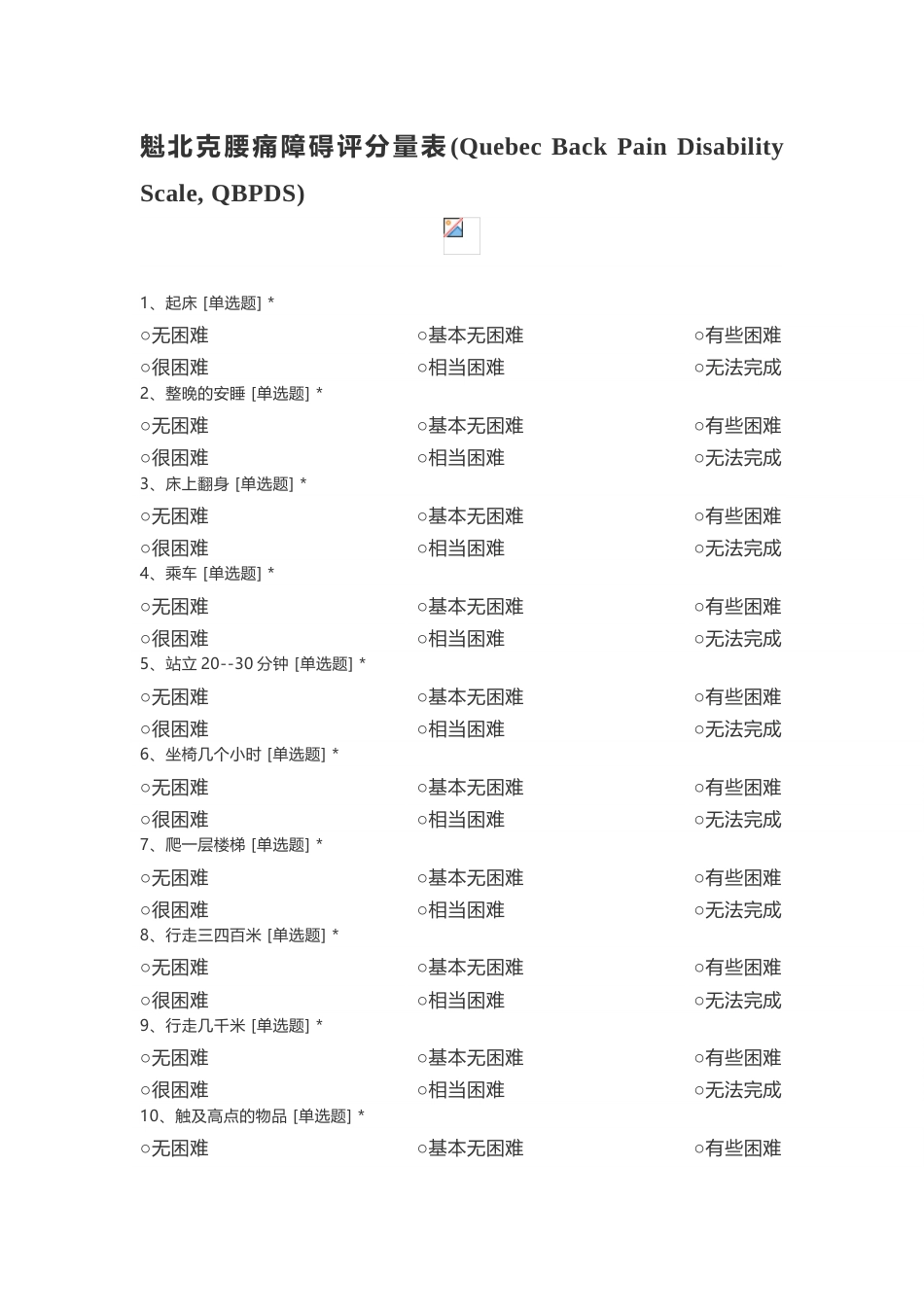 魁北克腰痛障碍评分量表_第1页