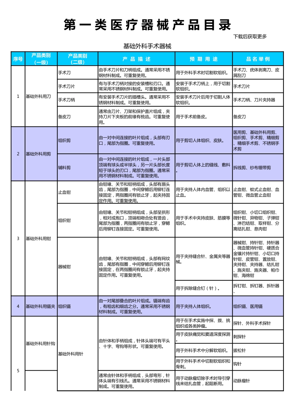 新医疗器械产品目录excel表格模板_第1页