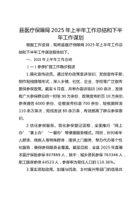 县医疗保障局XX年上半年工作总结和下半年工作谋划