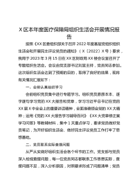 X区本年度医疗保障局组织生活会开展情况报告