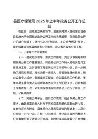 县医疗保障局XX年上半年政务公开工作总结