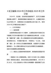 X区卫健局XX年工作总结及XX年工作计划