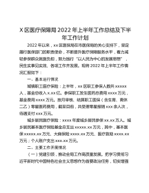 X区医疗保障局年上半年工作总结及下半年工作计划