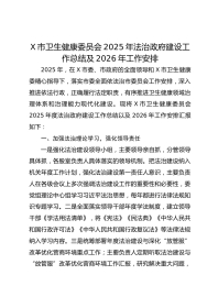 X市卫生健康委员会XX年法治政府建设工作总结及2026年工作安排