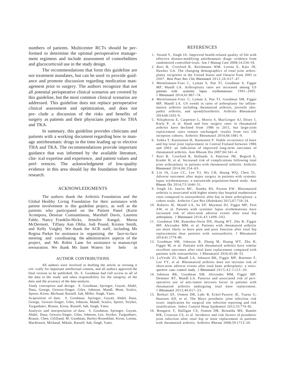 AAHKS指南：服用抗风湿药物的风湿性疾病患者接受择期全髋或全膝关节置换术的围术期管理_第11页